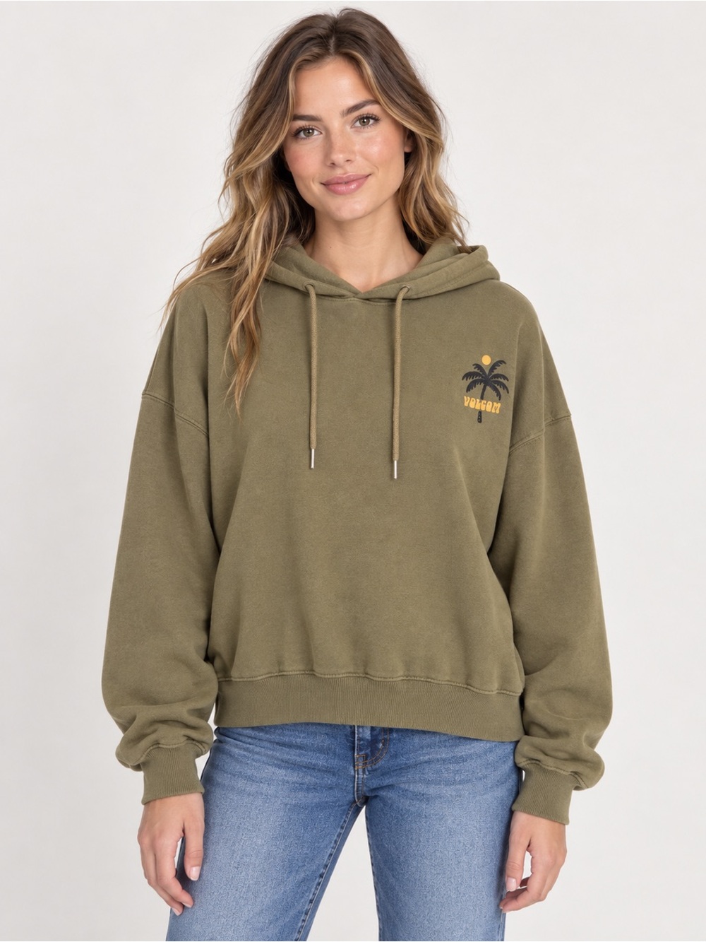 Volcom Olive Green Palm Graphic Crewneck Hoodie
